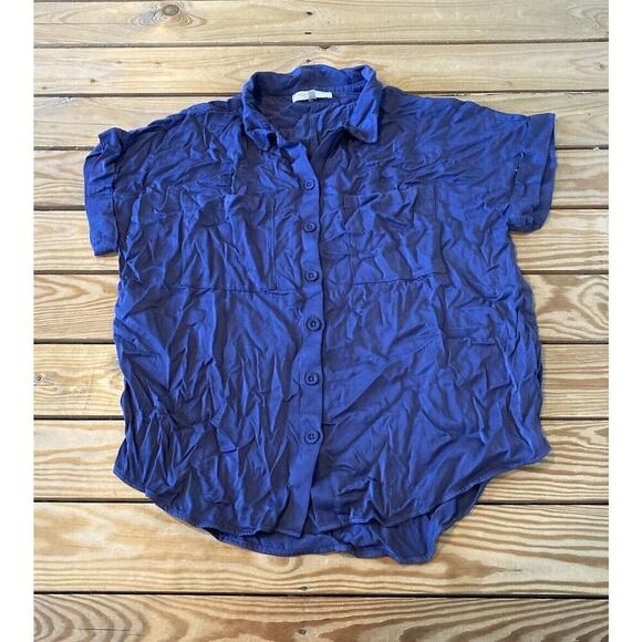Side Stitch Button Up Shirt Size Small Women’s Purple Short Sleeve - Picture 1 of 7